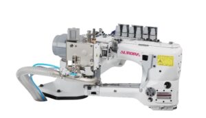Флэтлок пневматического типа с двухсторонней обрезкой края материала AURORA  А-8740-460-02-D-UTL-AW1S  (прямой привод, автоматический подъем лапки и обрезка нити)